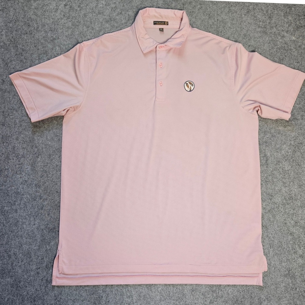 Peter Millar Summer Comfort Pink Stripe Golf Polo Shirt XL 4-Elements Logo Mens